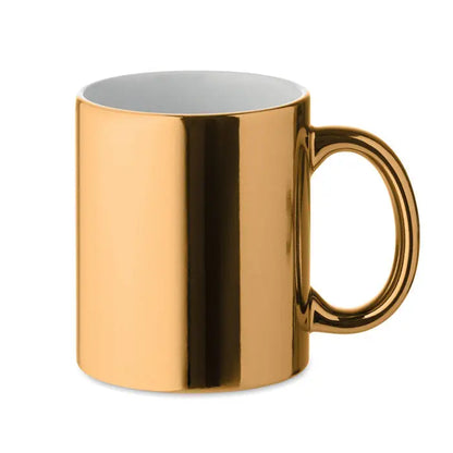 Cana din ceramica metalica 300 ml de culoare auriu metalic, cu finisaj lucios si toarta asortata