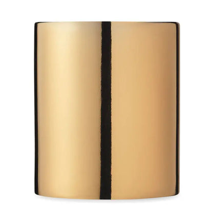 Cana din ceramica metalica 300 ml cu suport de lumanare auriu cilindric si dunga neagra verticala