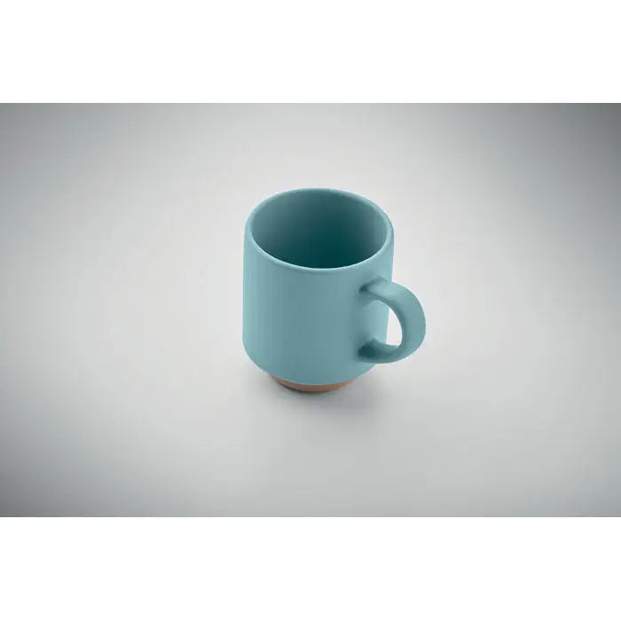 Cana din ceramica stivuibila 170 ml mat finisata albastru deschis cu baza maro pamantie subtila