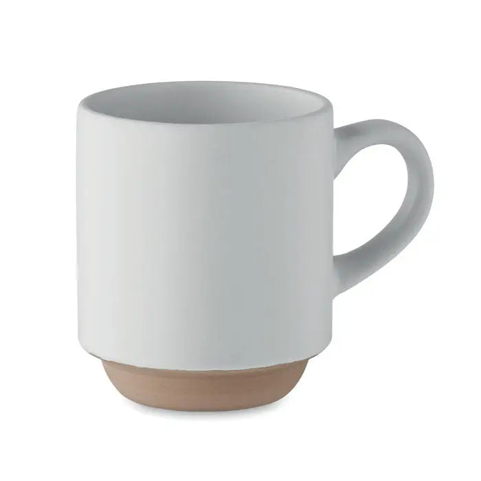 Cană din ceramică stivuibilă 170 ml albă minimalista cu bază terracotta și finisaj mat neted
