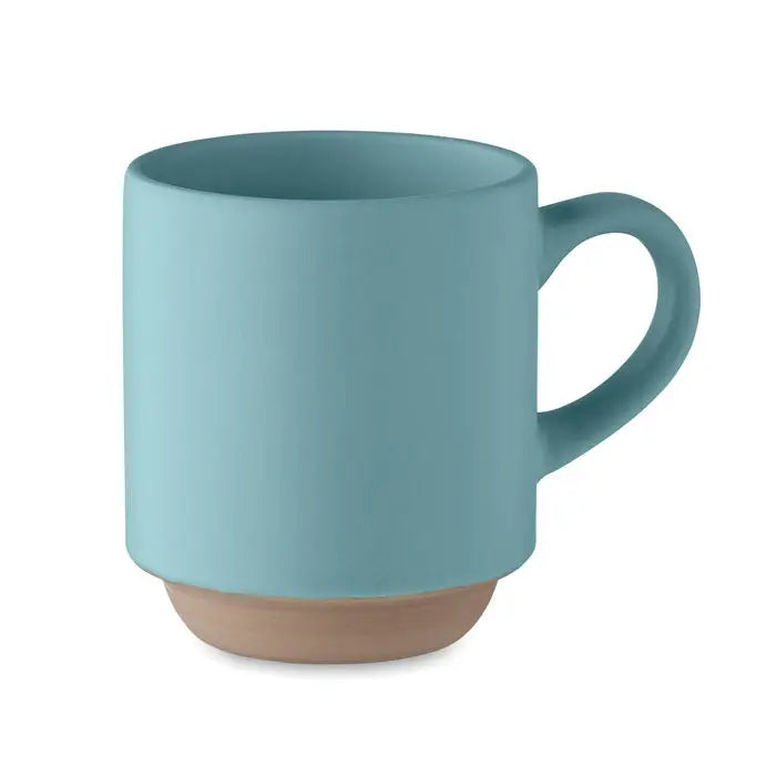 Cana din ceramica stivuibila 170 ml cu finisaj mat teal si baza si maner terracotta contrastante