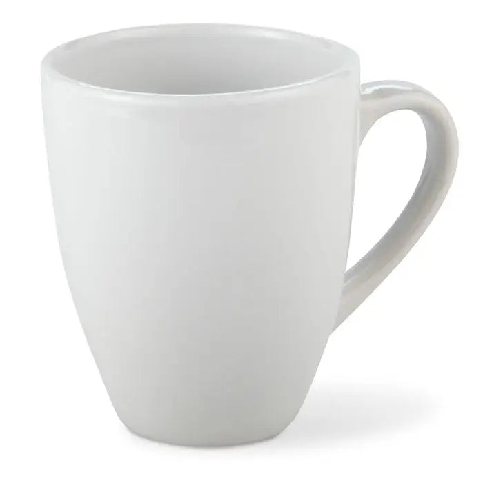 Cana din gresie alba cu finisaj lucios si maner curbat, capacitate 160 ml pentru bauturi calde