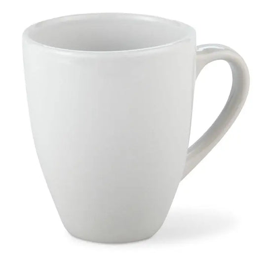Cana din gresie alba cu finisaj lucios si maner curbat, capacitate 160 ml pentru bauturi calde