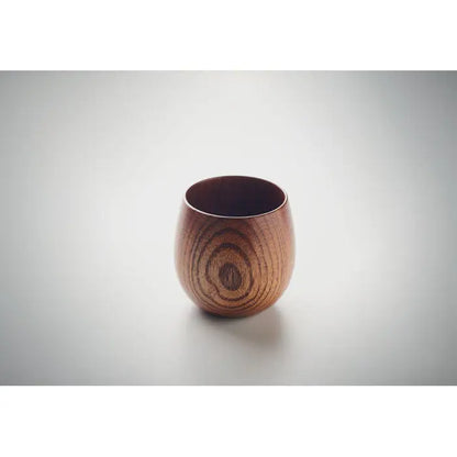 Cana din lemn de stejar 250 ml cu finisaj maro inchis si textura rotunda neteda cu granule concentrice de lemn