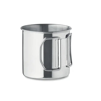 Cana din otel inoxidabil 330 ml cu maner integrat robust si finisaj stralucitor pentru camping