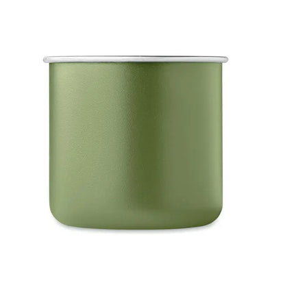 Cana din otel inoxidabil reciclat olive verde cu email si margine argintie perfecta pentru camping