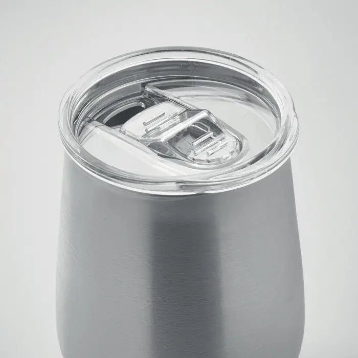 Silveră din otel inoxidabil reciclat cu capac transparent și mecanism pull-tab pentru băuturi izolate