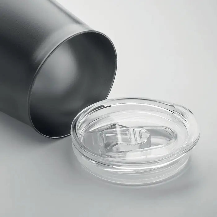 Cana din otel inoxidabil reciclat negru mat cu capac transparent si pai integrat pentru bauturi