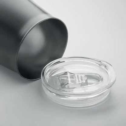 Cana din otel inoxidabil reciclat negru mat cu capac transparent si pai integrat pentru bauturi