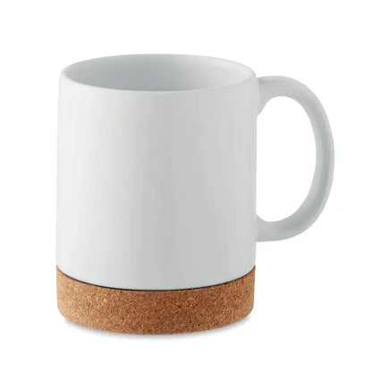 Cană din ceramică albă cu bază naturală din plută capacitate 280 ml ideală pentru băuturi calde