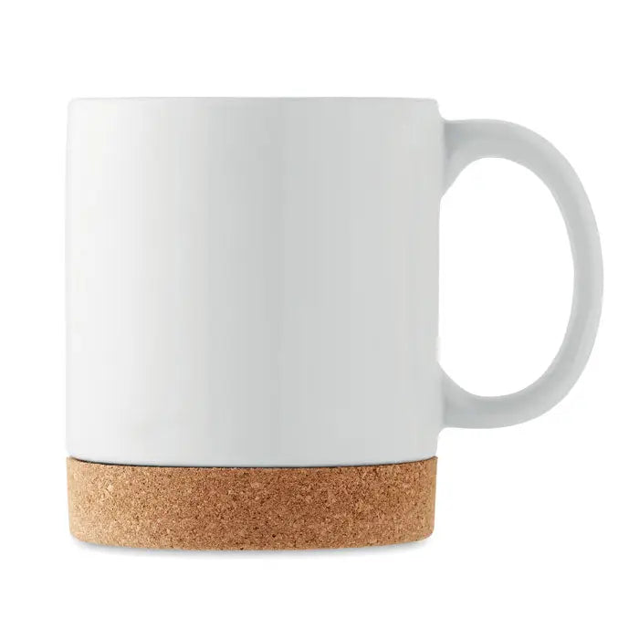 Cană albă din ceramică cu bază naturală din plută 280 ml perfectă pentru băuturi calde