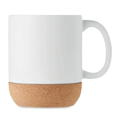 Cană ceramică mata albă de 300 ml cu bază naturală de plută pentru băuturi calde