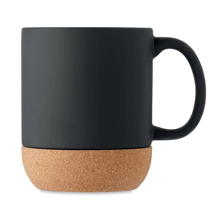 Cana din pluta ceramica mata neagra de 300 ml cu baza naturala din pluta pentru bauturi calde