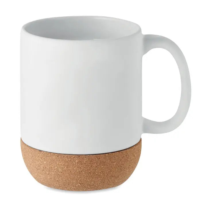 Cană din ceramică mată albă cu bază naturală din plută capacitate 300 ml