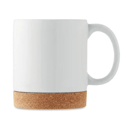 Cana din ceramica alba cu baza naturala din pluta sublimata pentru bauturi calde