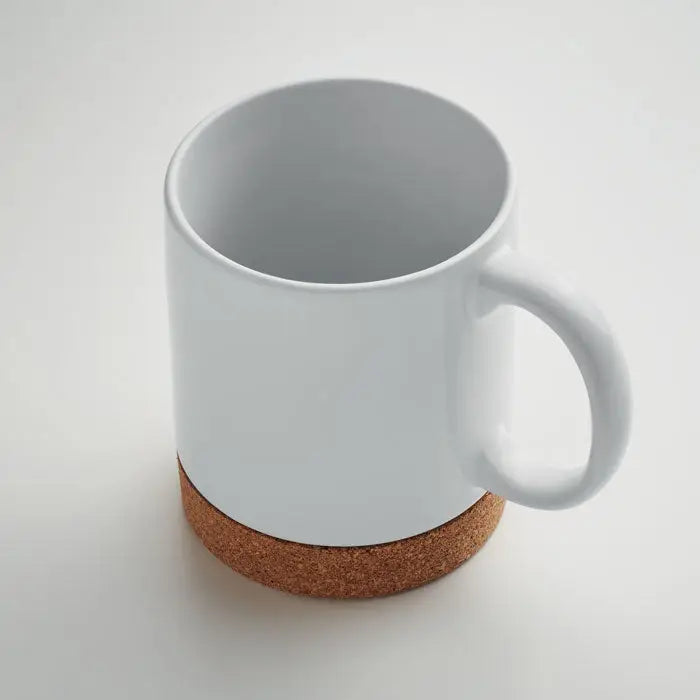 Cană din ceramică albă cu bază din plută naturală ideală pentru sublimare