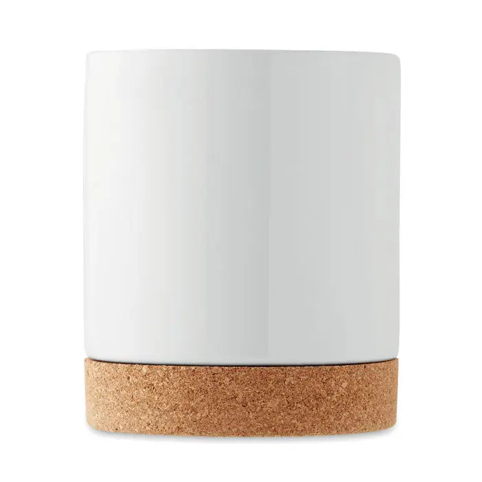Cana din ceramică albă cu bază din plută naturală cilindrică pentru sublimare
