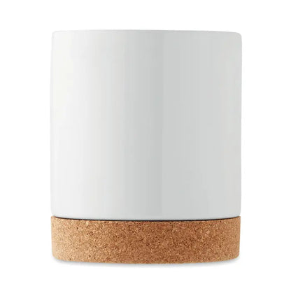 Cana din ceramică albă cu bază din plută naturală cilindrică pentru sublimare
