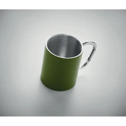 Cana metalica olive green cu perete dublu 300 ml si maner carabiniera argintiu pentru camping