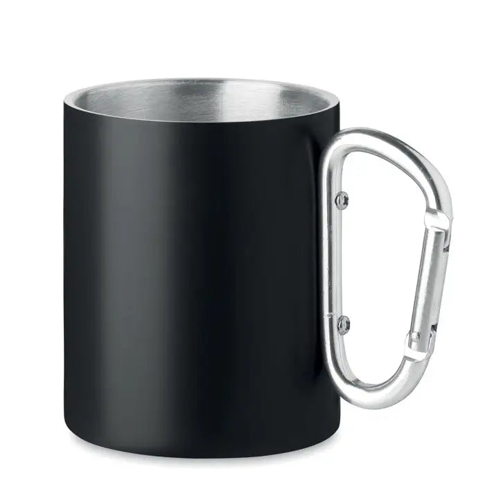 Cana metalica cu perete dublu 300 ml neagra mata cu maner argintiu tip carabina din metal