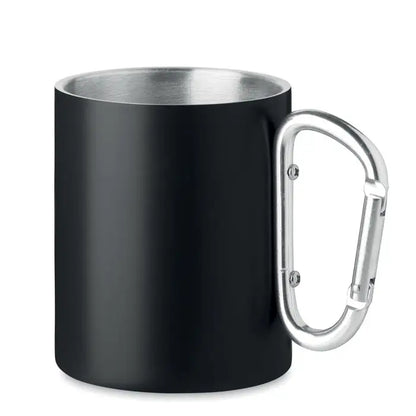Cana metalica cu perete dublu 300 ml neagra mata cu maner argintiu tip carabina din metal