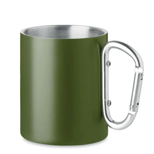 Cana metalica olive green din otel inoxidabil cu perete dublu 300 ml si maner carabinier argintiu