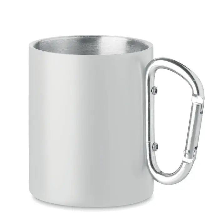 Cana metalica cu perete dublu 300 ml cu maner carabiniera argintiu din metal cu finisaj satinat