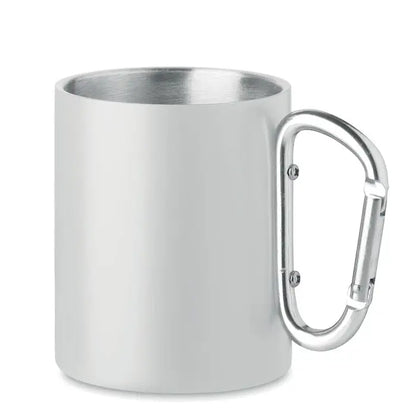 Cana metalica cu perete dublu 300 ml cu maner carabiniera argintiu din metal cu finisaj satinat