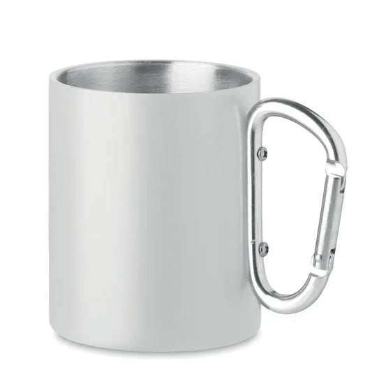 Cana metalica cu perete dublu 300 ml cu maner carabiniera argintiu din metal cu finisaj satinat