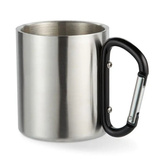 Cana metalica din otel inoxidabil cu maner carabinier negru pentru utilizare portabila