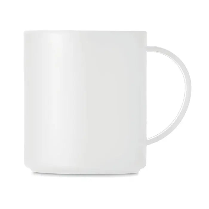 Cană reutilizabilă albă din ceramică cu finisaj lucios și mâner curbat simplu, capacitate 300 ml