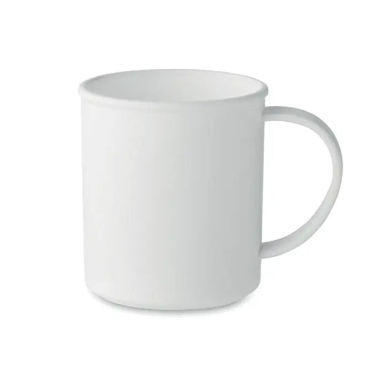 Cana reutilizabila alba din ceramica cu finisaj lucios si maner curbat simplu capacitate 300 ml