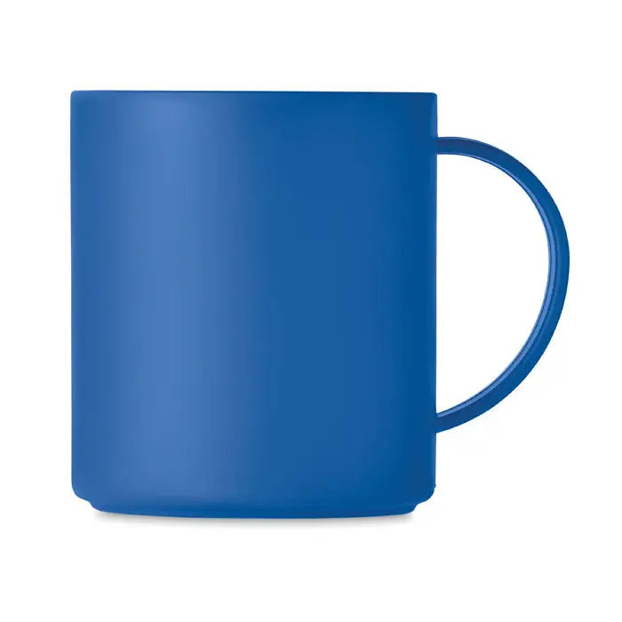 Cana reutilizabila 300 ml din ceramica albastra mata cu finisaj neted si toarta asortata