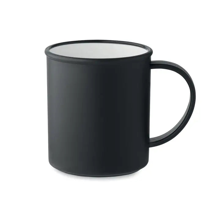 Cana reutilizabila neagra din email cu interior alb si maner rezistent rotunjit 300 ml