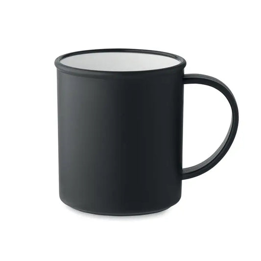 Cana reutilizabila neagra din email cu interior alb si maner rezistent rotunjit 300 ml