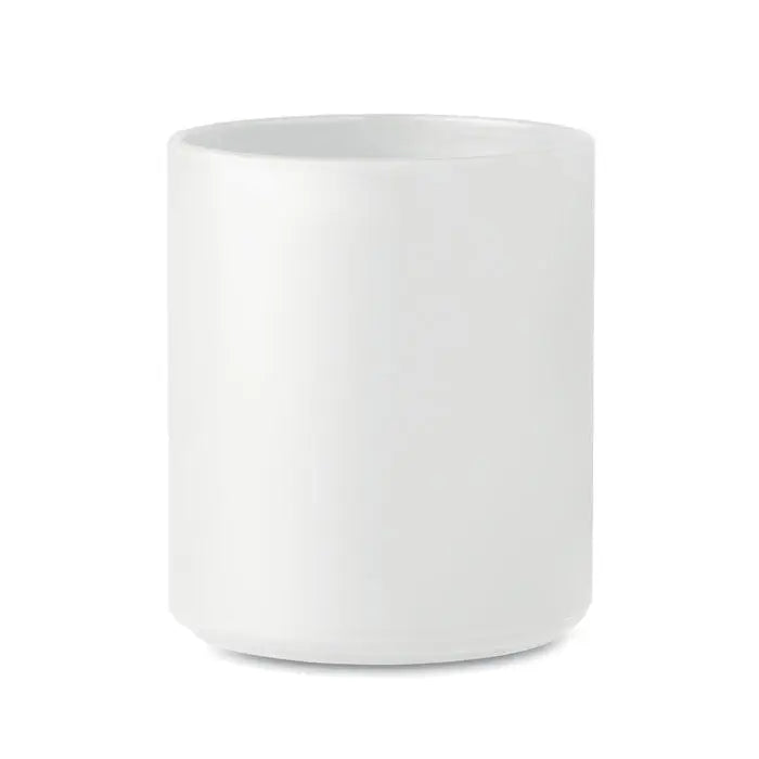 Cană reutilizabilă albă din ceramică cilindrică cu finisaj mat neted capacitate 300 ml