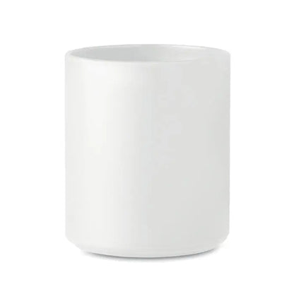 Cană reutilizabilă albă din ceramică cilindrică cu finisaj mat neted capacitate 300 ml