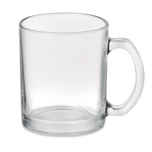 Cana sublimare sticla 300ml transparenta cu maner robust si finisaj neted pentru personalizare