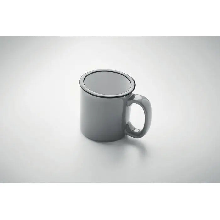 Cană vintage din ceramică gri cu margine și mâner negre enamel de 240 ml