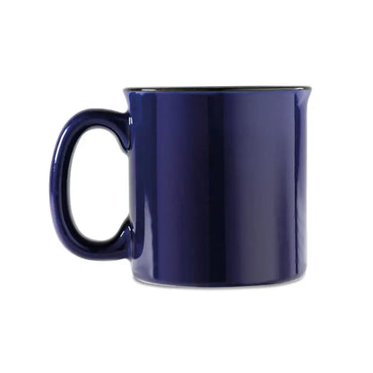 Cană vintage din ceramică de 240 ml, glazurată albastru închis cu mâner asortat și margine neagră