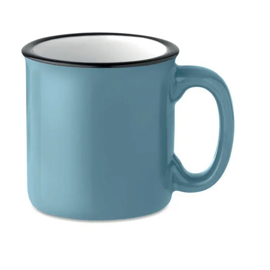 Cană vintage din ceramică 240 ml mată teal cu margine și mâner negre din email