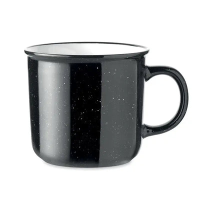 Cana vintage din ceramica 400 ml neagra cu pete, interior alb si toarta rezistenta pentru bauturi calde