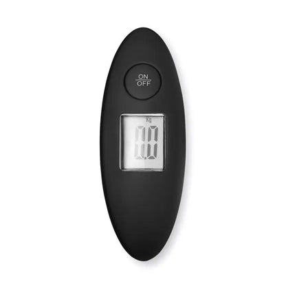 Cantar pentru bagaje digital oval negru cu finisaj mat si ecran luminat afisand 0.0 kg