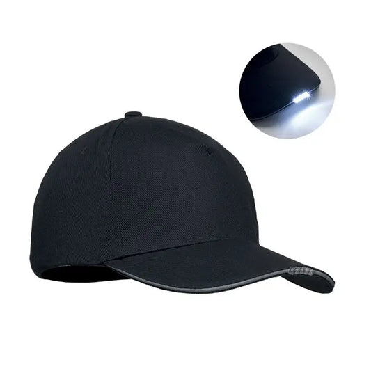 Capac din bumbac led cu 5 panouri negru cu margine gri discretă și led integrat sub cozoroc