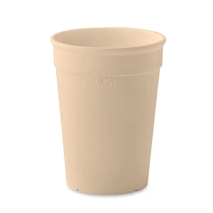 Beige capacitate cana pp 250 ml din plastic cu corp cilindric neted si marcaj 025l la marginea superioara