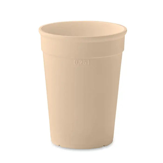 Beige capacitate cana pp 250 ml din plastic cu corp cilindric neted si marcaj 025l la marginea superioara