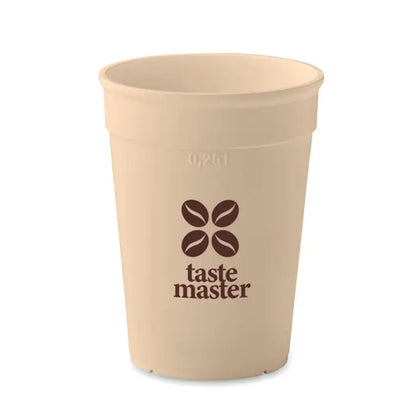 Beige cana din plastic pp de 250 ml cu sigla taste master si design cu boabe de cafea