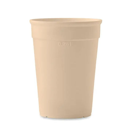 Ghiveci din plastic bej cu capacitate de 1,25 litri vazut din spate pentru capacitate cana pp 250 ml