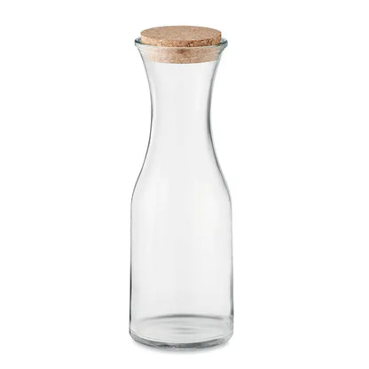 Carafă din sticlă reciclata transparentă de 1l cu dop natural din plută pentru îmbuteliere și servire băuturi