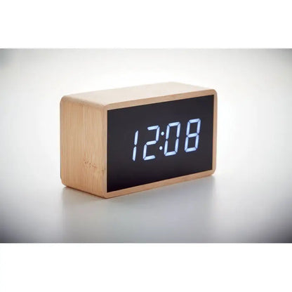 Carcasa din bambus pentru ceas deșteptător cu led cu design minimalist dreptunghiular și cifre albastre